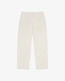 Back view flat shot of Uskees cream linen trousers for men. 