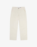 Front flat shot of Uskees cream linen trousers for men. 