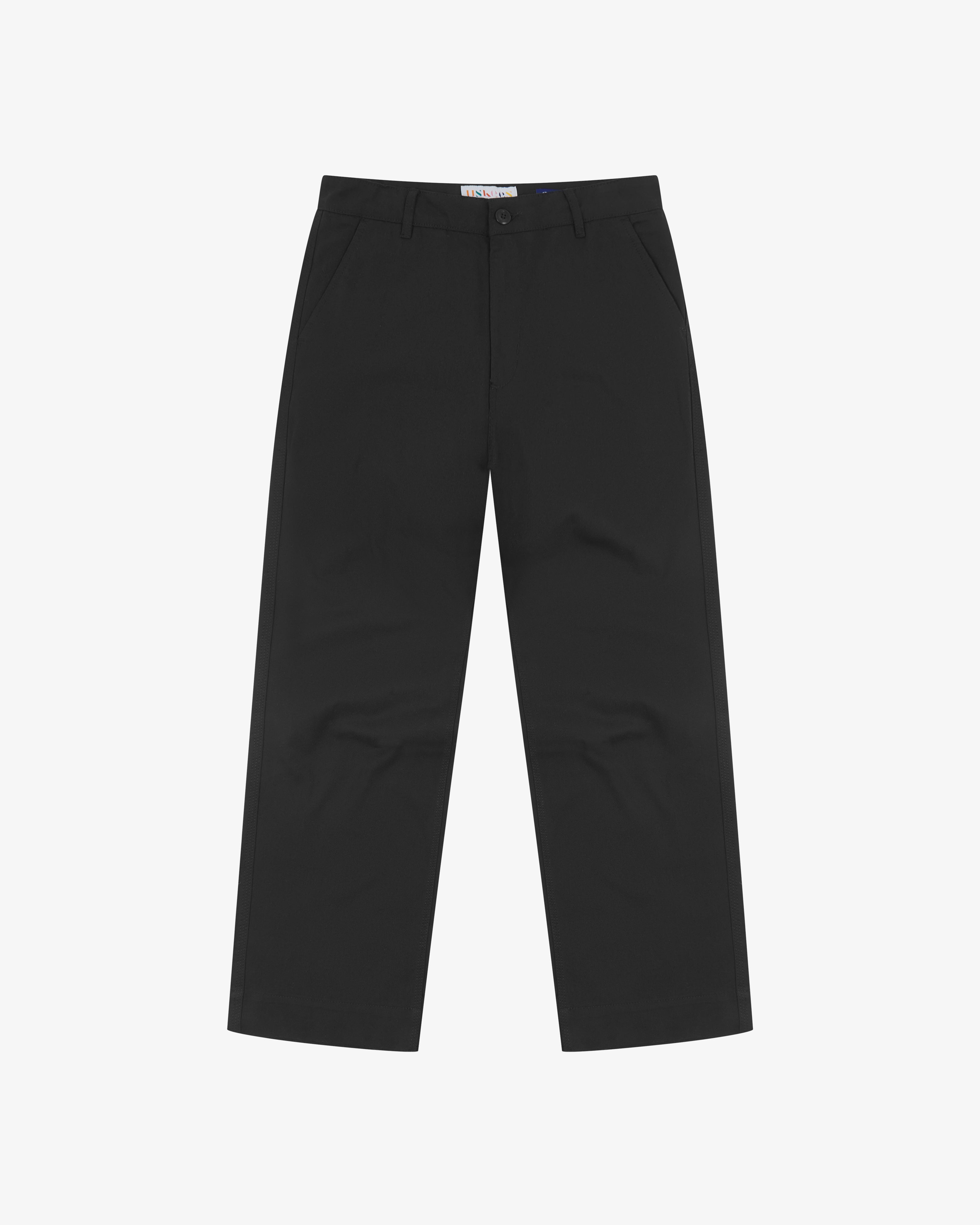 Uskees black twill trousers for men presented on a white background