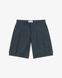 Front flat view of 5023 ripstop cargo shorts in blueberry. Indicating cargo and deep front welt pockets.
