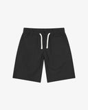 Front flat view of 5024 ripstop utility shorts in black. Indicating drawstring and deep front pockets.