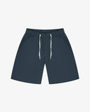 Front flat view of 5024 ripstop utility shorts in blueberry. Indicating drawstring and deep front pockets.