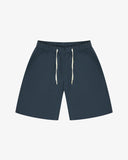 Front view of blueberry 5024 men's ripstop utility shorts by Uskees. Clear view of drawstring waist and deep utility front patch pockets.