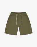Front flat view of 5024 ripstop utility shorts in ivy green. Indicating drawstring and deep front pockets.