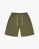 Front view of ivy green 5024 men's ripstop utility shorts by Uskees. Clear view of drawstring waist and deep utility front patch pockets.