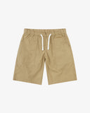 Front view of Khaki 5024 men's ripstop utility shorts by Uskees. Clear view of drawstring waist and deep utility front patch pockets.