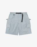 Front flat shot of Uskees pale blue-grey Technique trekking shorts for men indicating relaxed fit.