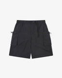 Front flat shot of Uskees black Technique trekking shorts for men indicating relaxed fit.