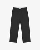 Front flat view of 5016 Uskees men's organic twill, black 'commuter' trousers showing straight leg fit and reinforced crotch area.