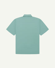 Reverse flat view of eucalyptus-green lightweight short sleeve shirt from Uskees.
