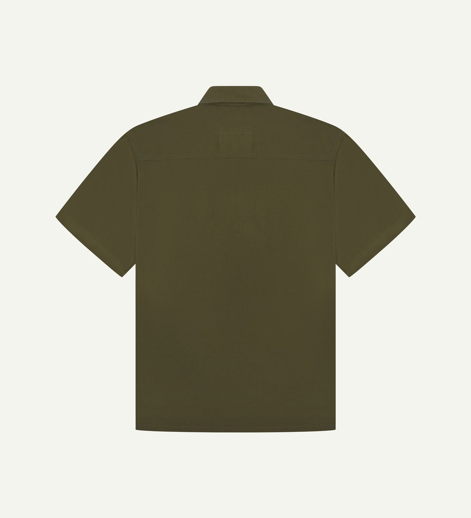 Reverse flat view of olive-green lightweight short sleeve shirt from Uskees.