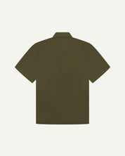 Reverse flat view of olive-green lightweight short sleeve shirt from Uskees.