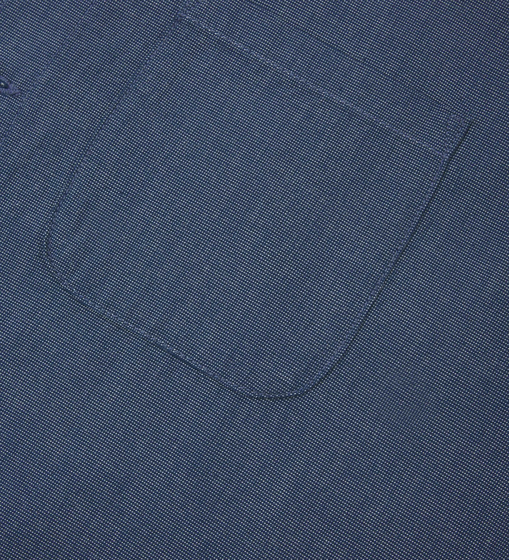 Close-up view of breast pocket of the 6006 Oxford shirt from Uskees. Also presented is a closer view of the texture of the Oxford chambray cloth.