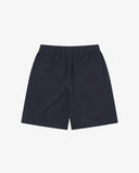 Back view flat shot of Uskees dark blue shorts for men with view of two welt pockets.