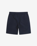 Back view of deep-blue #6009 waffle cotton shorts by Uskees with clear view of lightweight elasticated waistband.