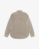 Back view of Uskees cream and glade green terrace pinstripe men's advanced Oxford shirt.