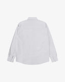 Back view of Uskees white men's Oxford shirt.