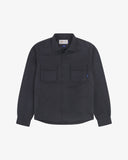 Front flat shot of an Uskees dark blue long sleeved shirt for men. 