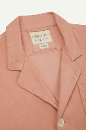 Uskees pink corduroy men's blazer close-up of collar and brand label