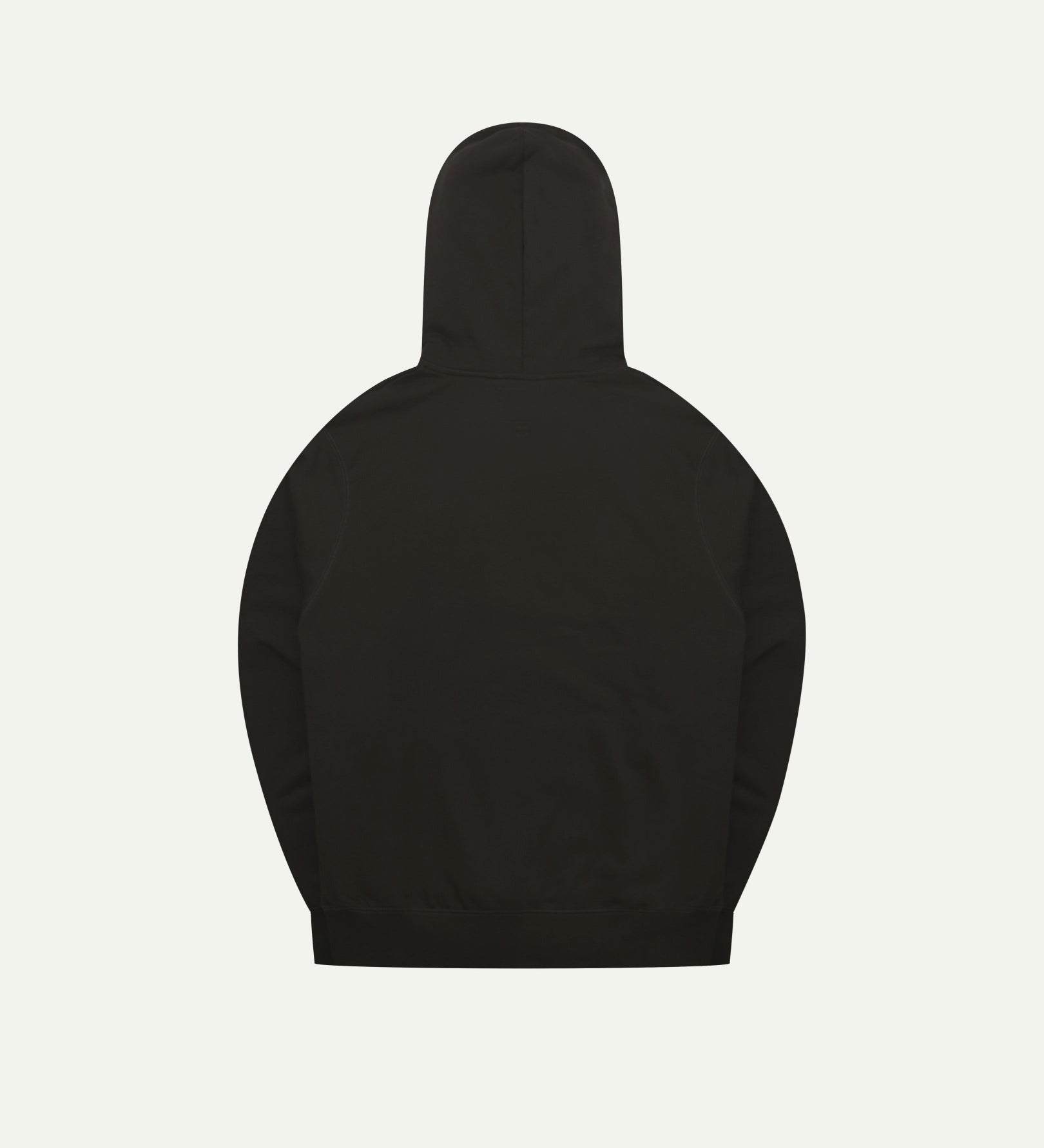 Back view flat shot of Uskees signature faded black men's hooded sweatshirt showing the hood.