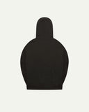 Back view flat shot of Uskees signature faded black men's hooded sweatshirt showing the hood.