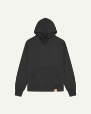 Front flat view of dark grey organic heavyweight cotton #7004 jersey hooded sweater by Uskees