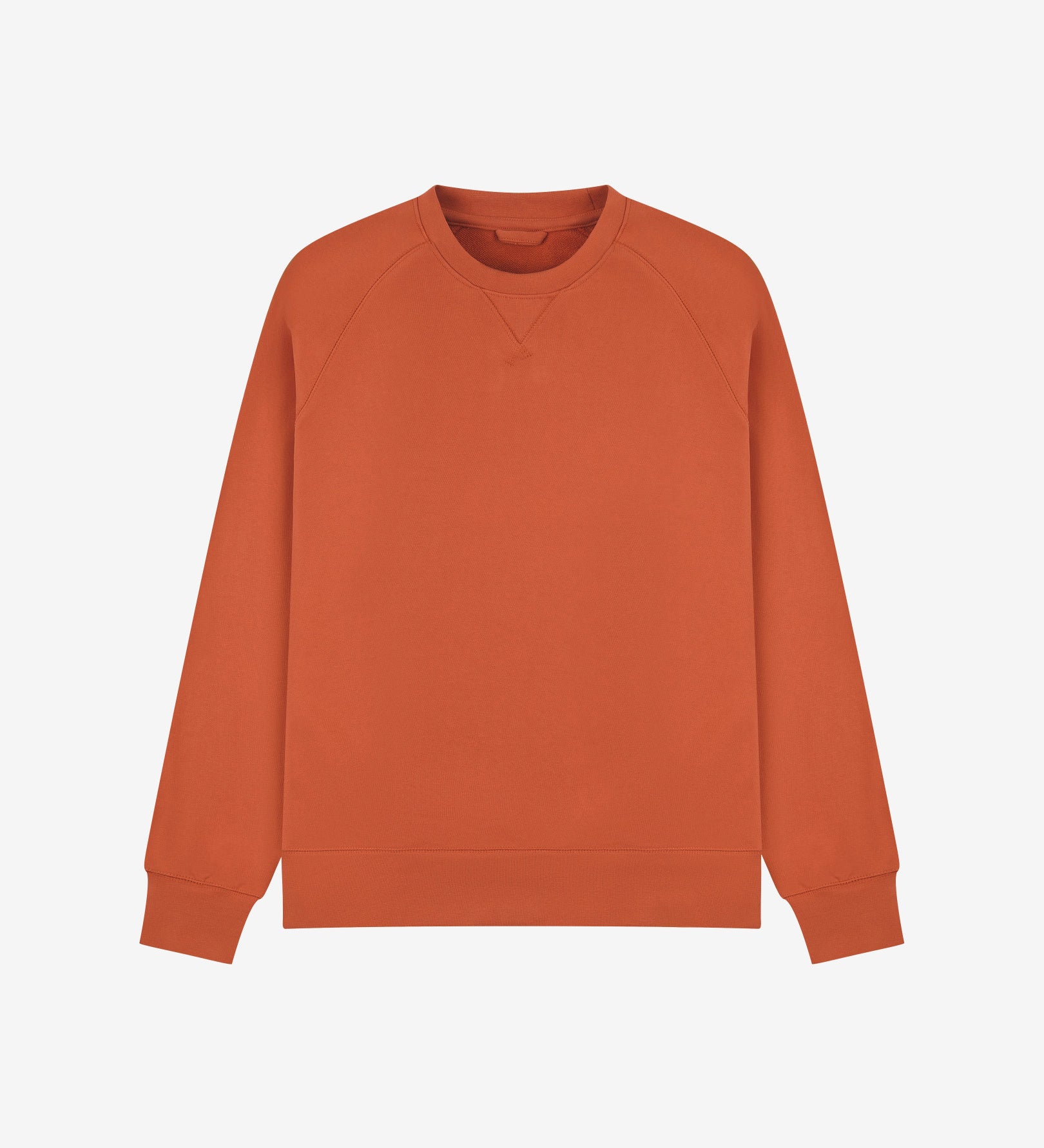 Front view of cinnamon-orange organic heavyweight cotton 7005 sweatshirt by Uskees demonstrating regular, flattering shape.