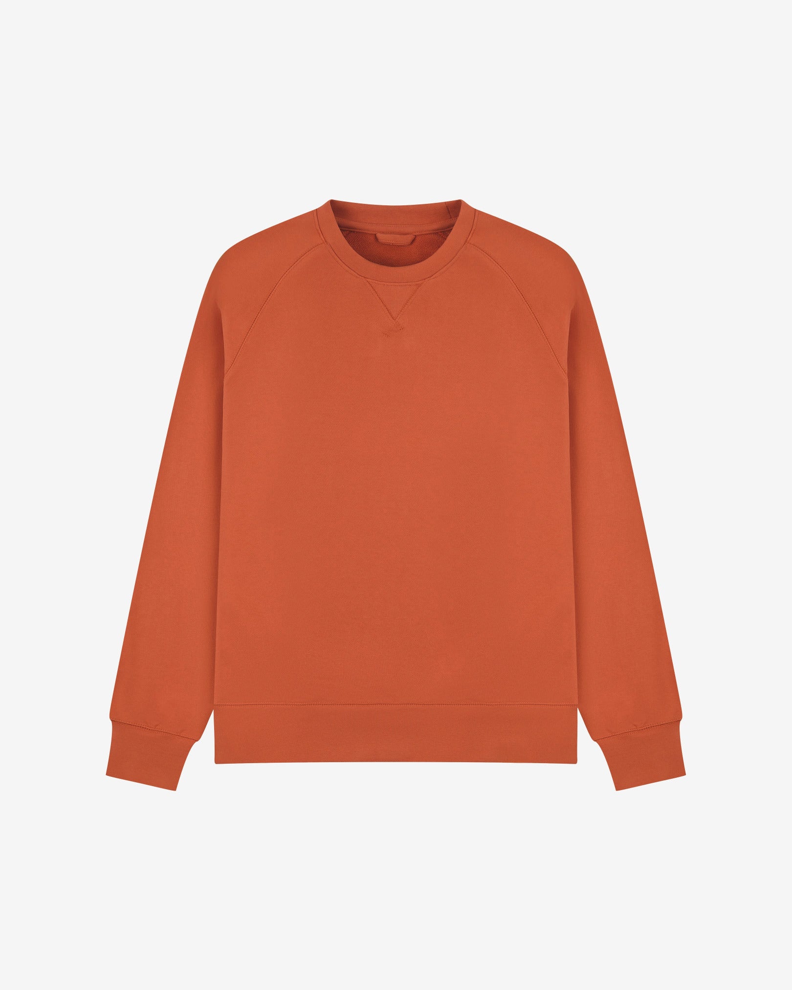 Front view of cinnamon-orange organic heavyweight cotton 7005 sweatshirt by Uskees demonstrating regular, flattering shape.