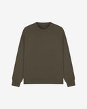 Front view of dark taupe organic heavyweight cotton 7005 sweatshirt by Uskees demonstrating regular, flattering shape.