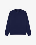 Front view of deep indigo organic heavyweight cotton 7005 sweatshirt by Uskees demonstrating regular, flattering shape.