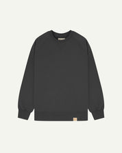Front view of faded black organic heavyweight cotton 7005 sweatshirt by Uskees demonstrating regular, flattering shape.