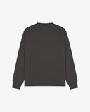 Back view of men's faded black organic heavyweight cotton 7005 jersey sweatshirt by Uskees, showing ribbed cuffs and hem.