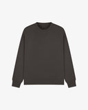 Front view of faded black organic heavyweight cotton 7005 sweatshirt by Uskees demonstrating regular, flattering shape.