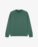 Front view of green organic heavyweight cotton 7005 sweatshirt by Uskees demonstrating regular, flattering shape.