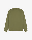Back view of men's herb-green organic heavyweight cotton 7005 jersey sweatshirt by Uskees, showing ribbed cuffs and hem.