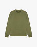 Front view of herb-green organic heavyweight cotton 7005 sweatshirt by Uskees demonstrating regular, flattering shape.