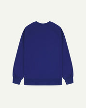 Back view of men's ultra-blue organic heavyweight cotton 7005 jersey sweatshirt by Uskees, showing ribbed cuffs and hem.