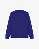 Back view of men's vibrant blue organic heavyweight cotton 7005 jersey sweatshirt by Uskees, showing ribbed cuffs and hem.