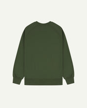 Back view of men's green organic heavyweight cotton #7005 jersey sweatshirt by Uskees