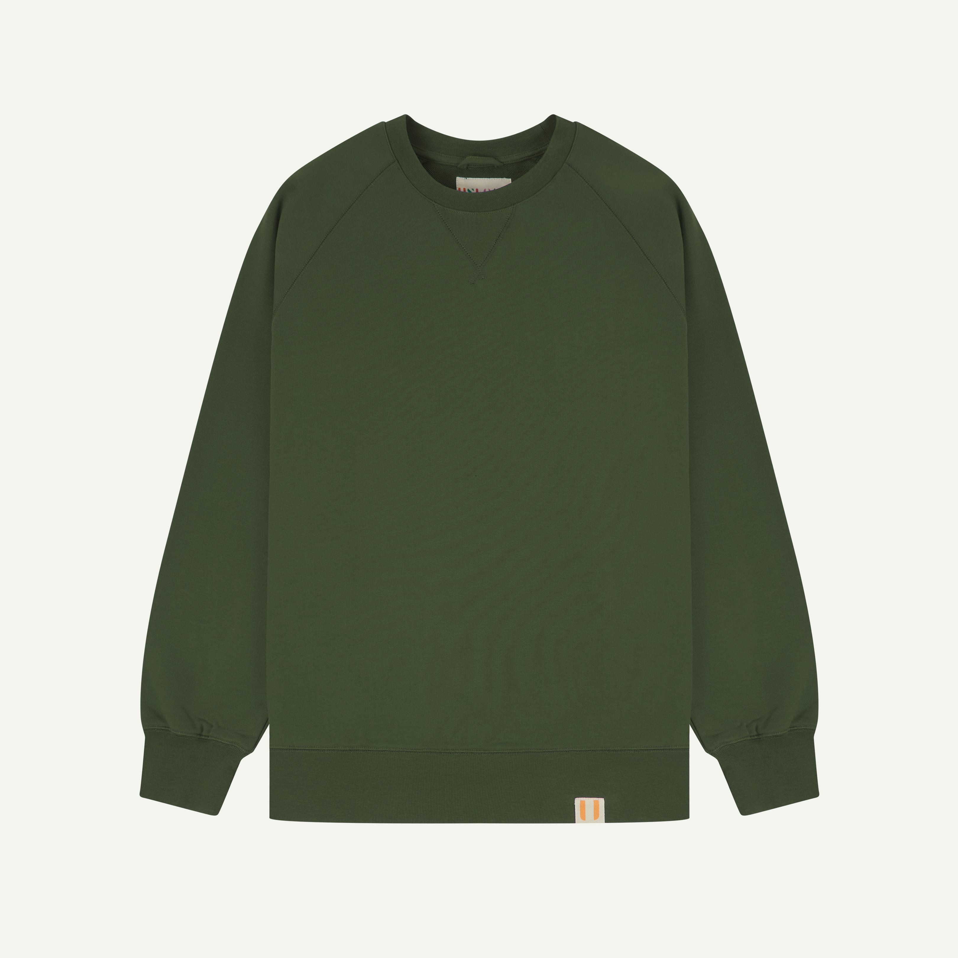 Front view of green organic heavyweight cotton #7005 sweatshirt by Uskees