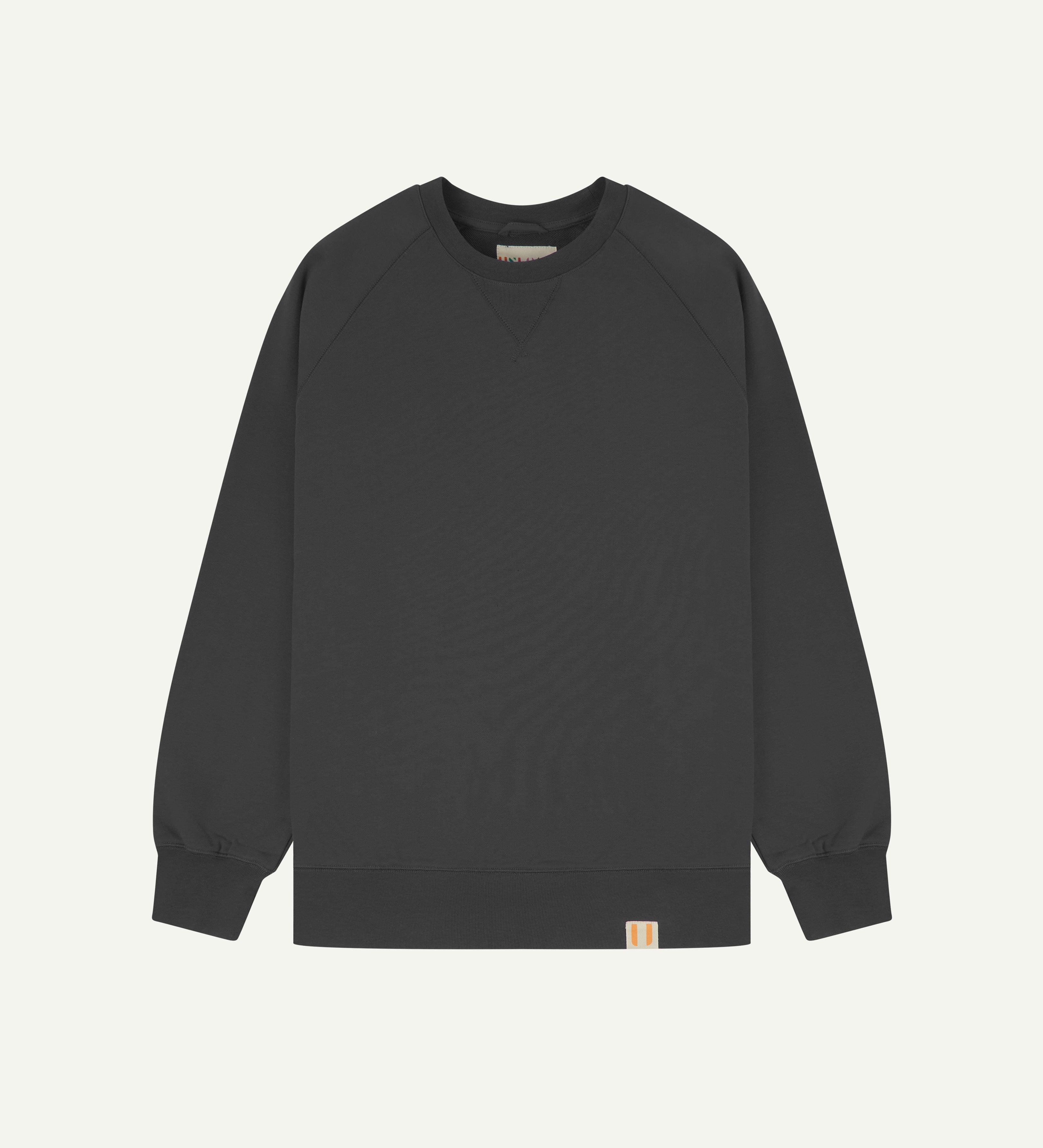 Front view of dark grey organic heavyweight cotton #7005 jersey sweatshirt by Uskees