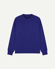 Front view of ultra-blue organic heavyweight cotton 7005 sweatshirt by Uskees demonstrating regular, flattering shape.