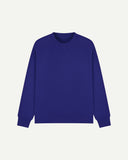 Front view of ultra-blue organic heavyweight cotton 7005 sweatshirt by Uskees demonstrating regular, flattering shape.