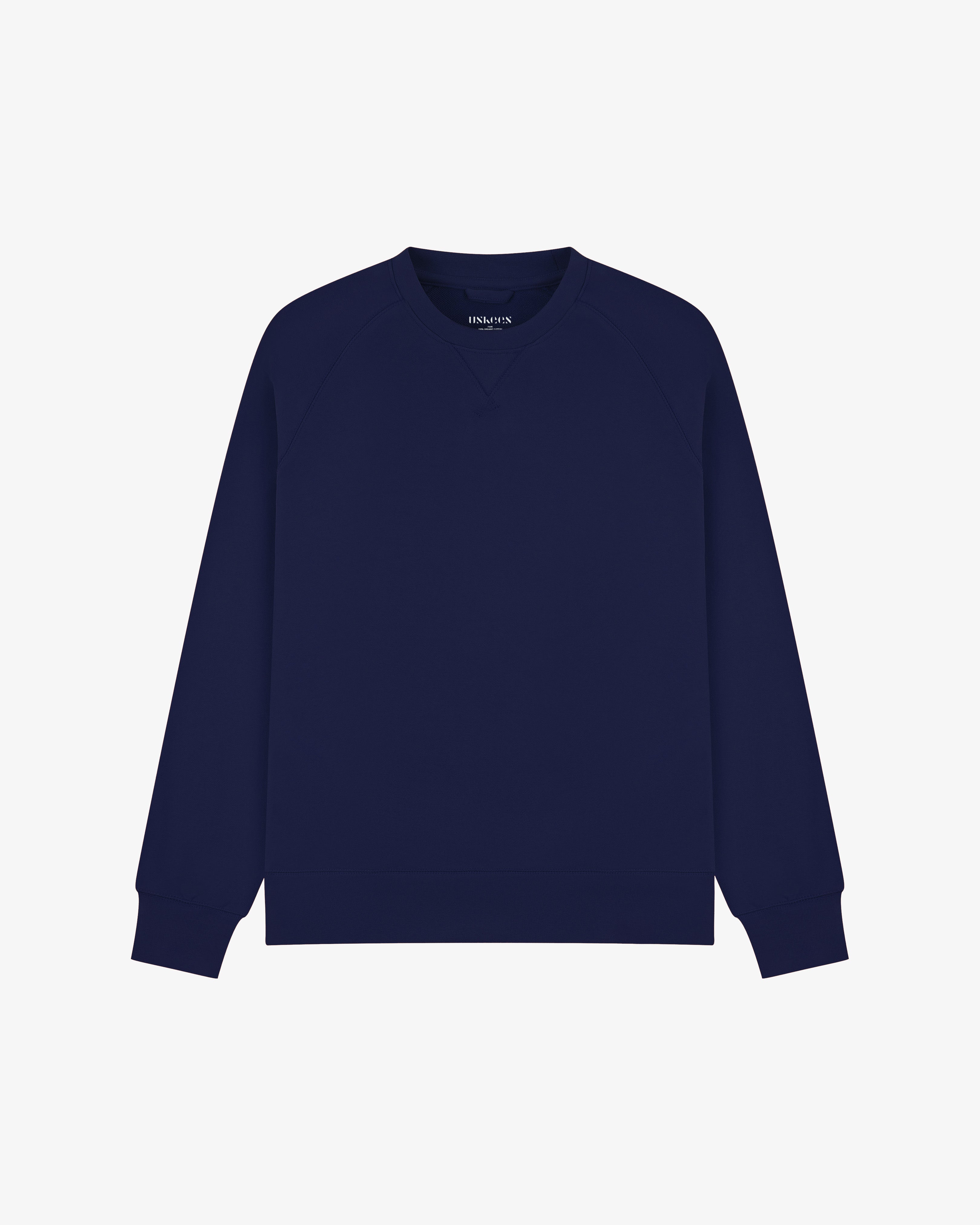 Dark blue Uskees sweatshirt for men on a light gray background