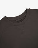 Close up shot of Uskees 7005 crew neck sweatshirt in faded black showing the neck line.