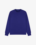 Front view of ultra-blue organic heavyweight cotton 7005 sweatshirt by Uskees demonstrating regular, flattering shape.