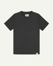 Full flat view of faded black organic cotton Uskees T-shirt for men.