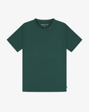 Full flat view of green organic cotton Uskees T-shirt for men, indicating the loose silhouette.