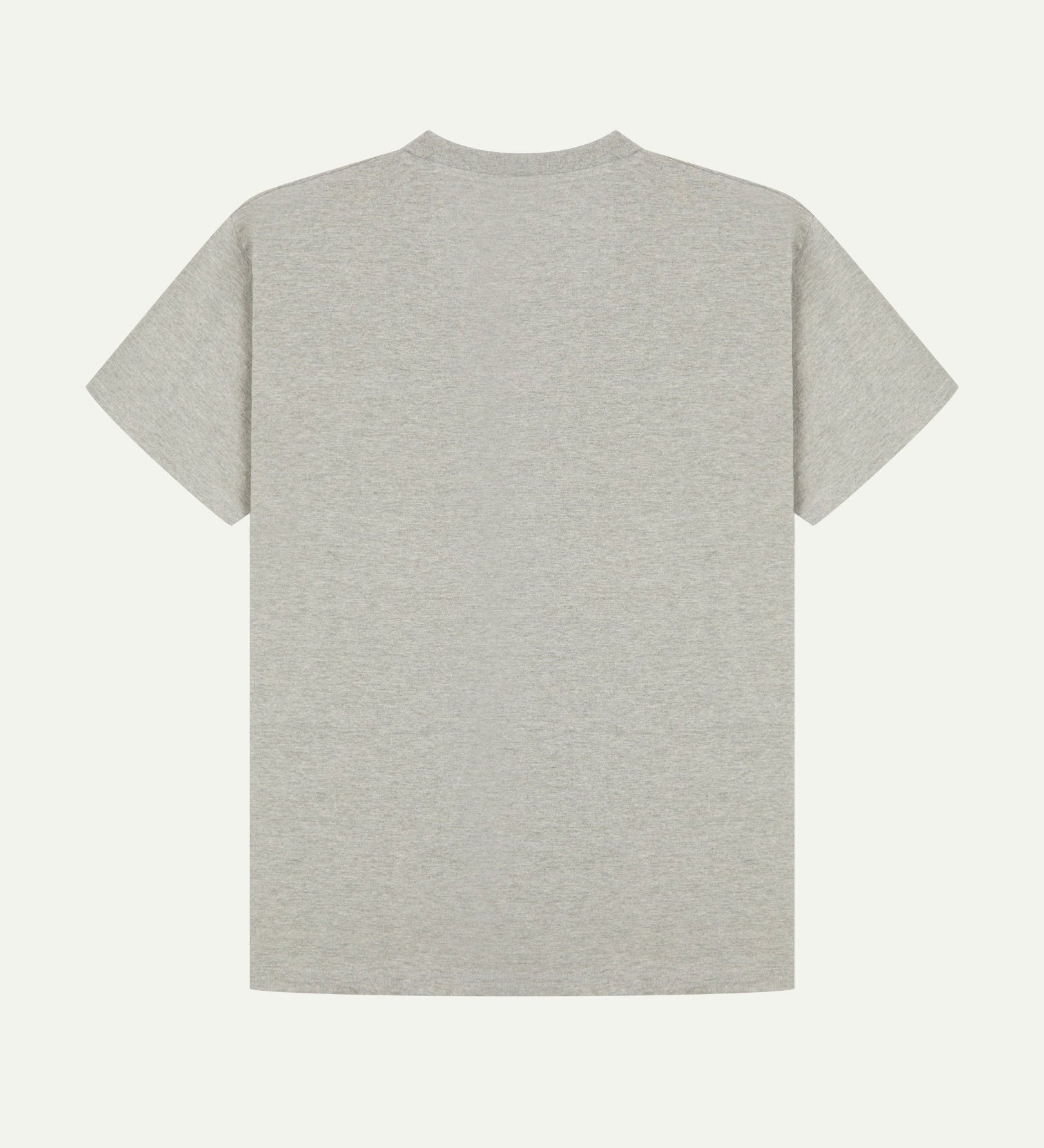 Back view of grey marl organic cotton Uskees short-sleeved T-shirt.