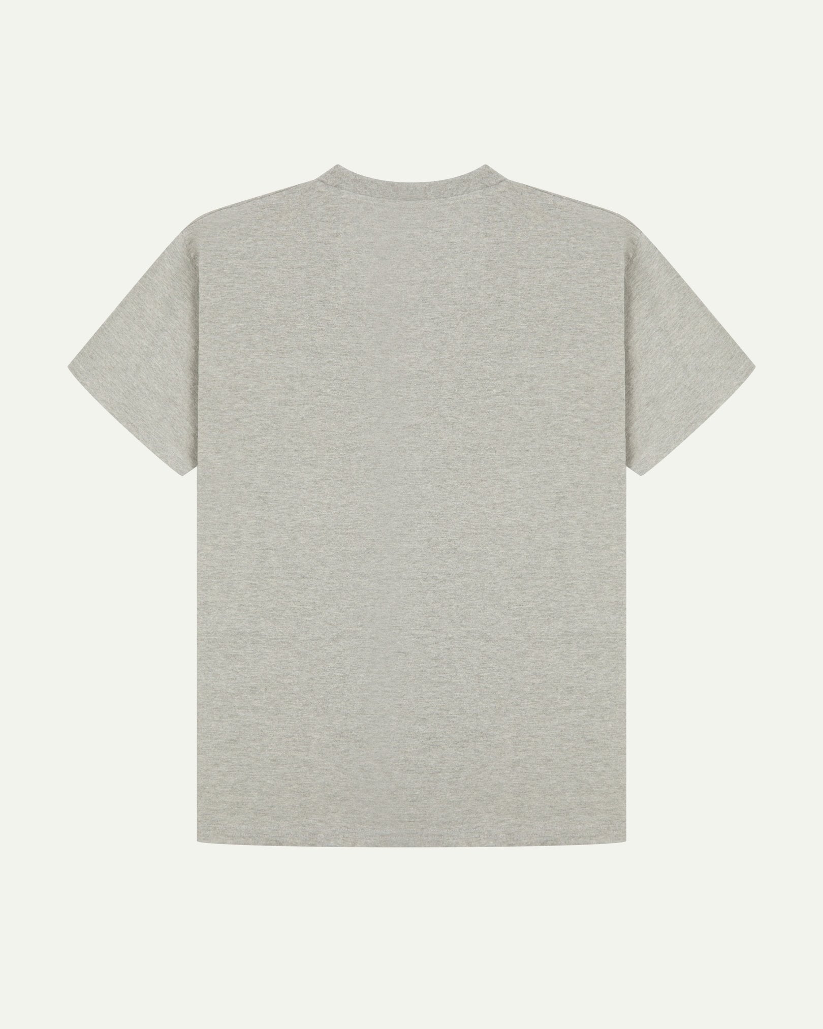 Back view of grey marl organic cotton Uskees short-sleeved T-shirt.